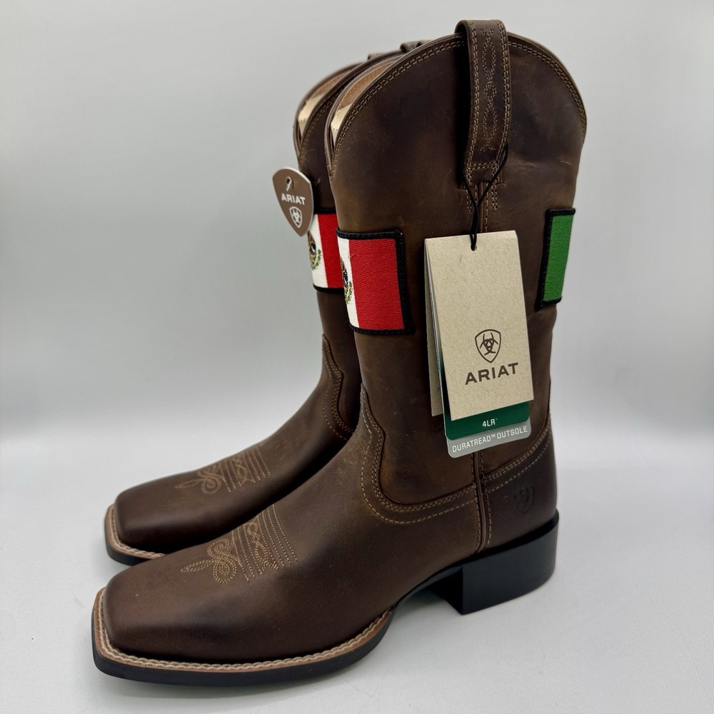 Ariat Round Up‎ Orville Mexicano Women's Size 9.5 Brown Leather Mexican Flag